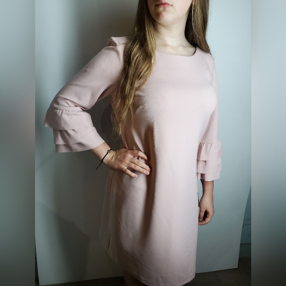 NWT Taylor Blush Shift Pink with Tiered Ruffled Sleeves.  Size 10.